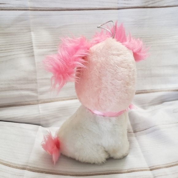 White Puppy Dog 7" Plush Pink Fuzzy Ears Carnival Style Felt Tongue Pink Eyes 80 - Picture 9 of 11